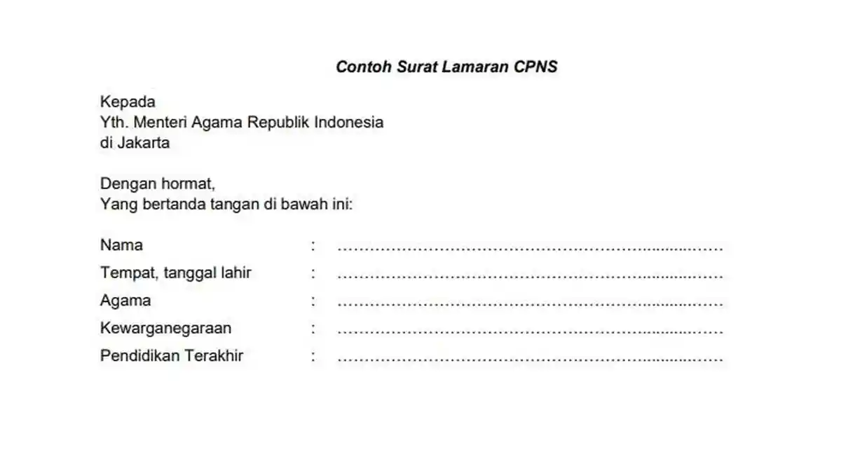 Format Surat Lamaran CPNS Kemenag 2023, Lengkap dengan Syarat Dokumen Lainnya