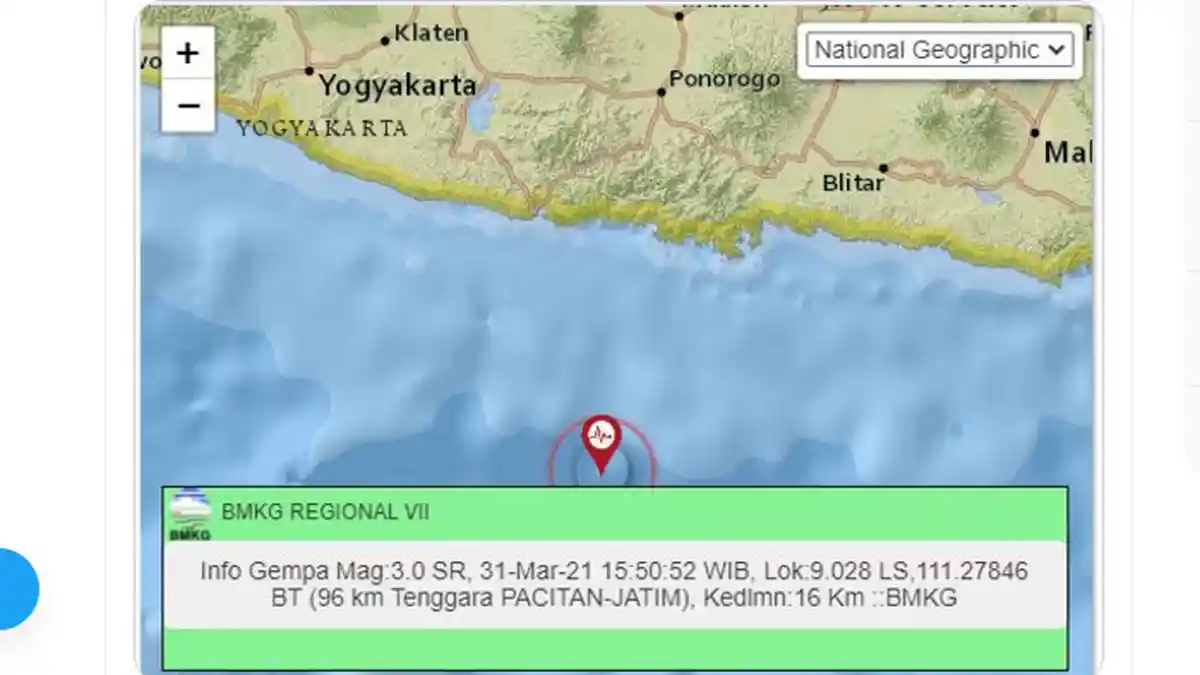 Gempa Baru Saja Mengguncang Pacitan Jatim, Pusat Lindu Ada di Laut Selatan