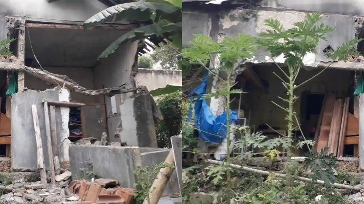 PENAMPAKAN Rumah Akibat Pergeseran Tanah di Sukamakmur Bogor: Dinding Ambruk, Dapur dan Kamar Hancur