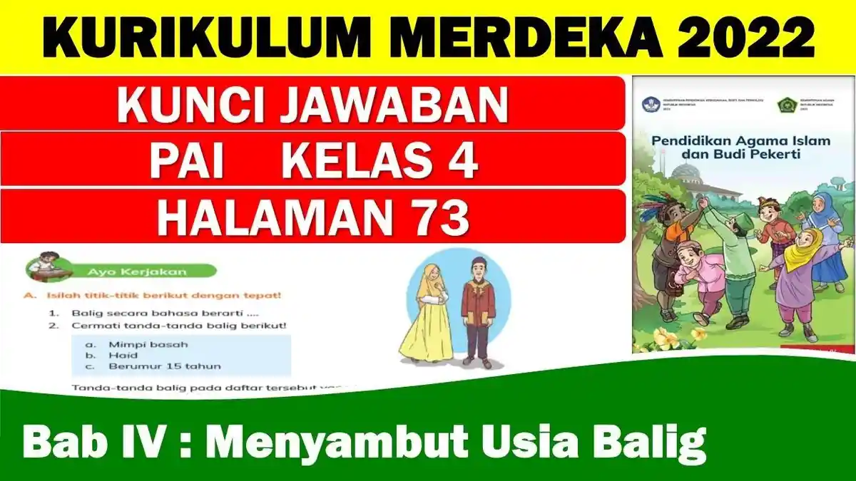 Soal & Kunci Jawaban Buku PAI Kelas 4 SD Halaman 73 : Balig secara bahasa berarti ?