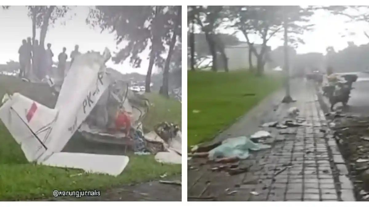 Ngeri! Kepanikan Warga Saat Pesawat Capung Jatuh di Lapangan Sunburst BSD Serpong, Ada Korban Jiwa