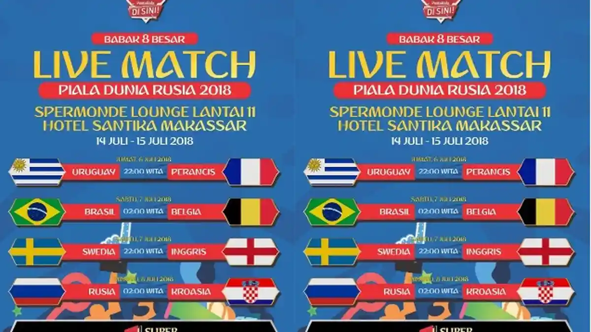 Nikmati Serunya Live Uruguay Vs Perancis & Brasil Vs Belgia Bareng Tribun Timur di Hotel Santika