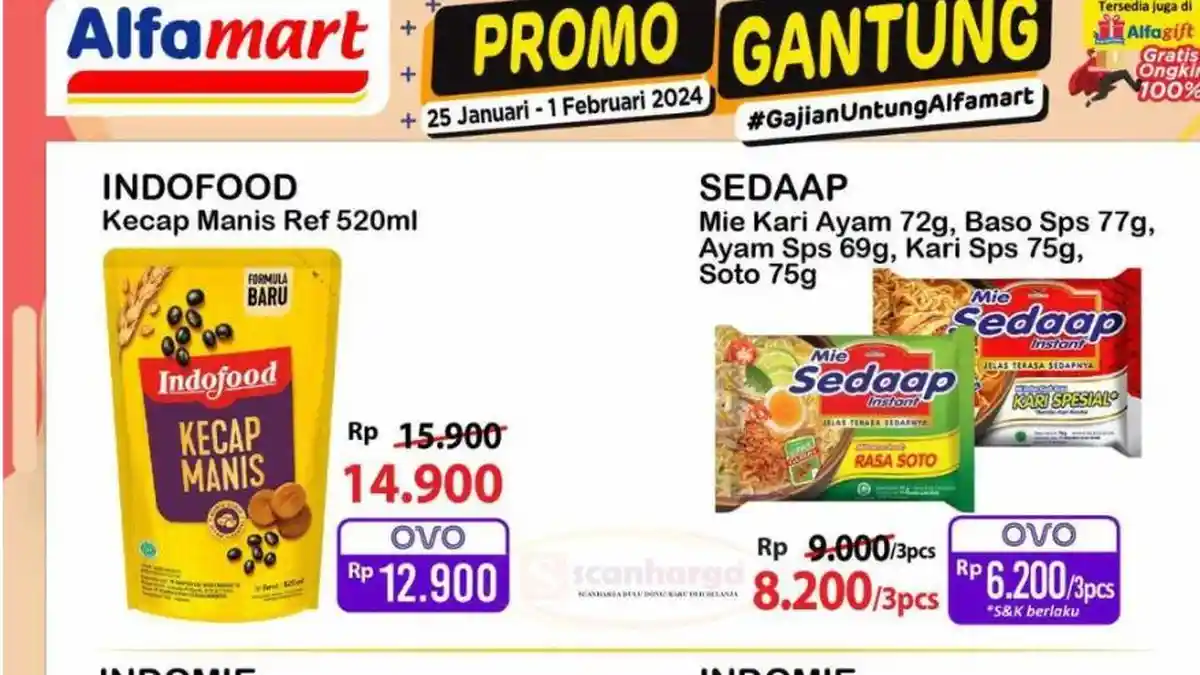 HARGA Bahan Dapur di Alfamart Indomaret Hypermart 29-31 Januari 2024: 3pcs Mie Sedaap Cuma Rp8.200