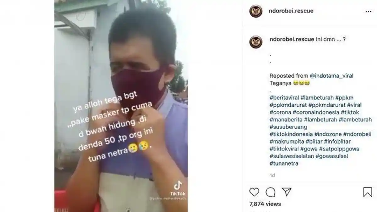 Viral Pria Tunanetra Disebut Kena Denda karena Masker Melorot, Ini Fakta Sebenarnya