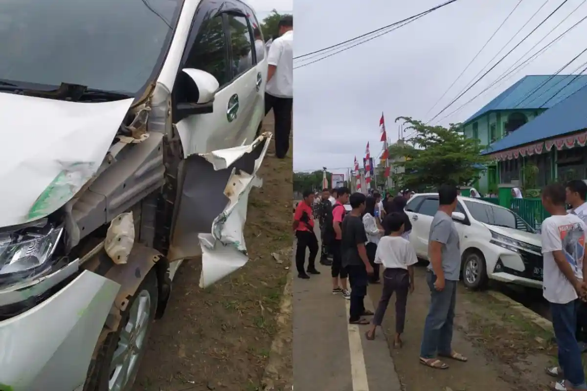 Mobil Avanza Tabrak Pagar MTsN 2 Kolaka Sultra, Pengemudi Pingsan, Mobil Ringsek Bagian Depan