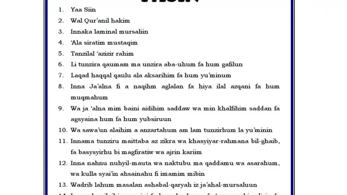 Surat Yasin Latin Mudah Dibaca dan Artinya, Yasin Wal Quranil Hakim