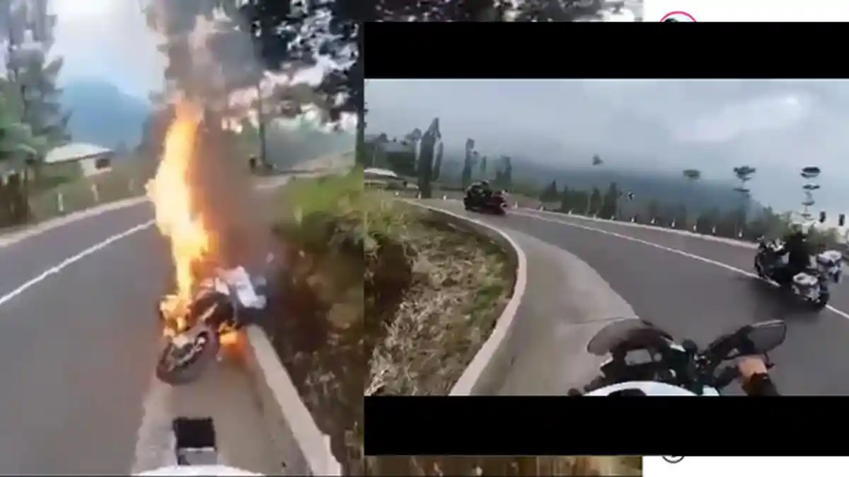 VIRAL Moge Terbakar di Jalur Bromo, Pengendara Selamat dari Kobaran Api, Polisi: Sudah Dievakuasi