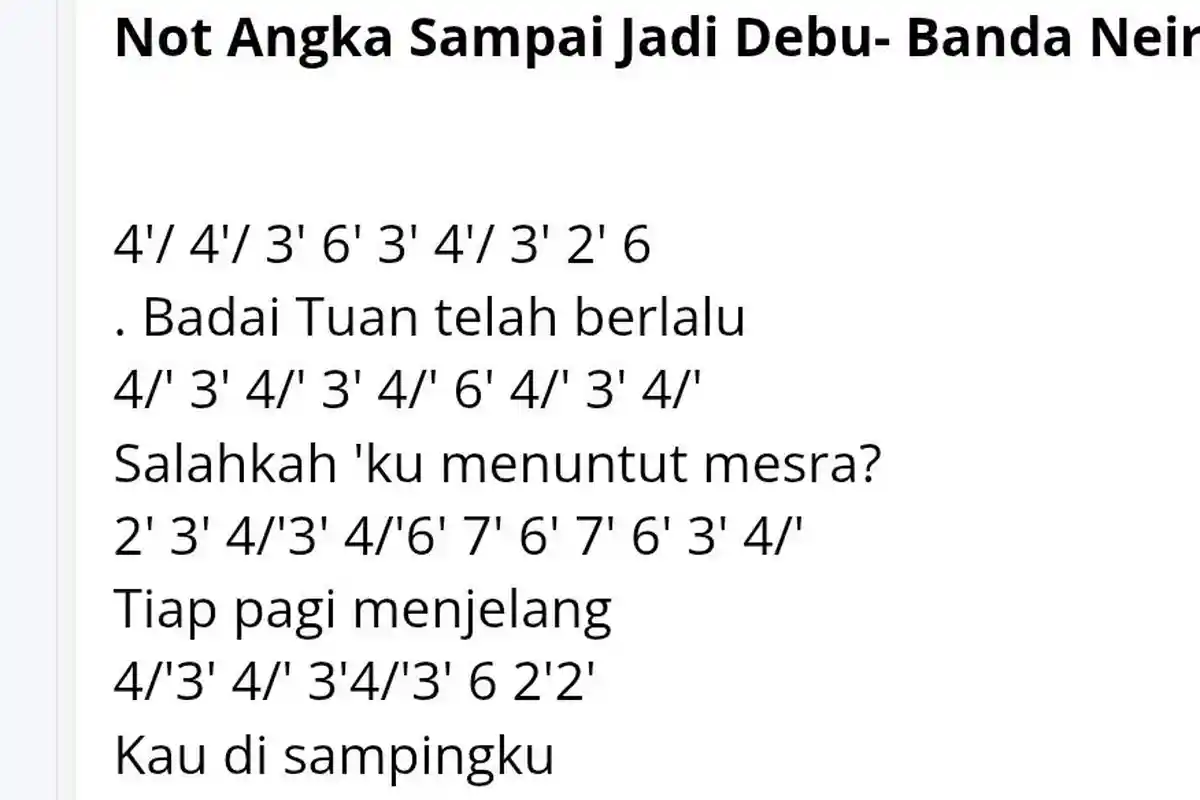 Not Angka Pianika Sampai Jadi Debu