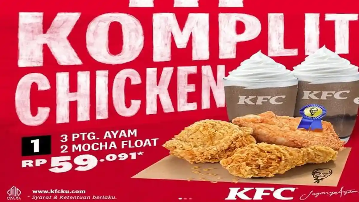 Promo KFC November, Paket Komplit Chicken 3 - 5 Ayam KFC, Mocha Float + Cream Soup, Rp 50 Ribuan