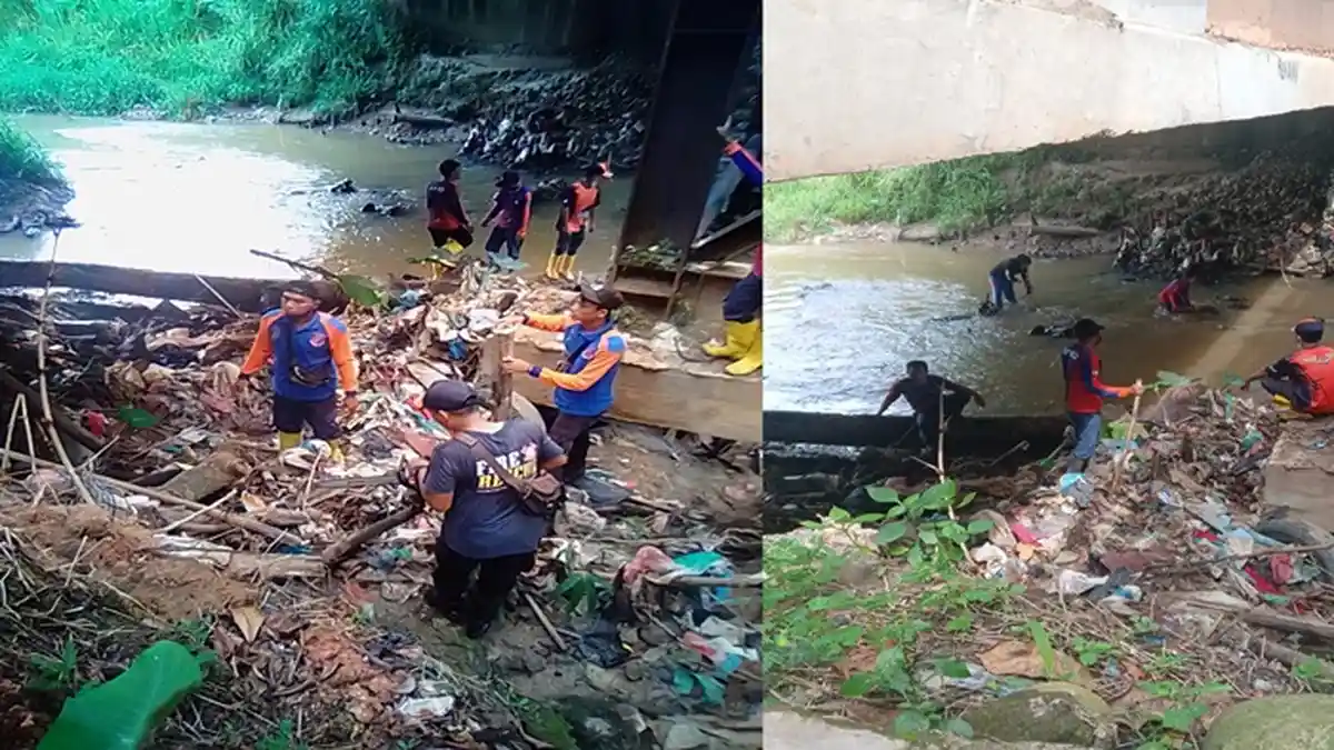 Banyak Sampah Tersangkut Tiang Jembatan, BPBD Prabumulih Sisir Sungai Kelekar
