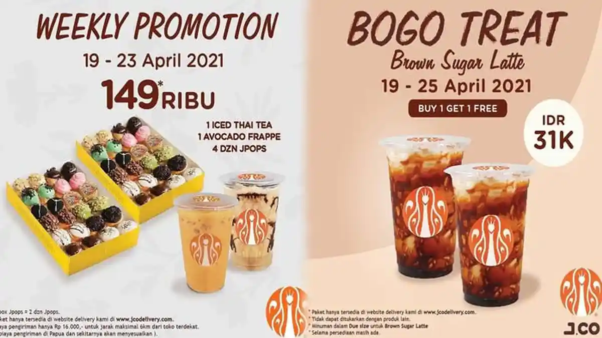 Promo J.CO 20 April 2010 Ada 4 Lusin JPops 2 Minuman Rp 149.000 Dua Brown Sugar Latte Cuma Rp31Ribu