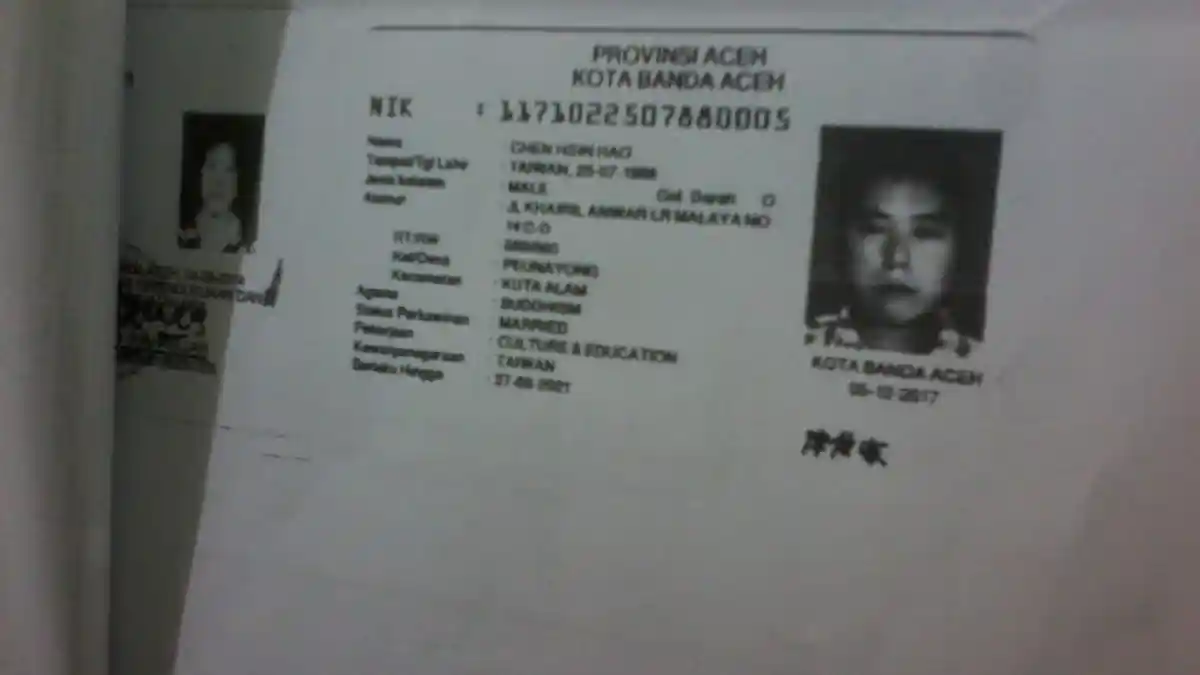Di Banda Aceh, Warga Taiwan Miliki KTP Elektronik dan Sempat Masuk DPT