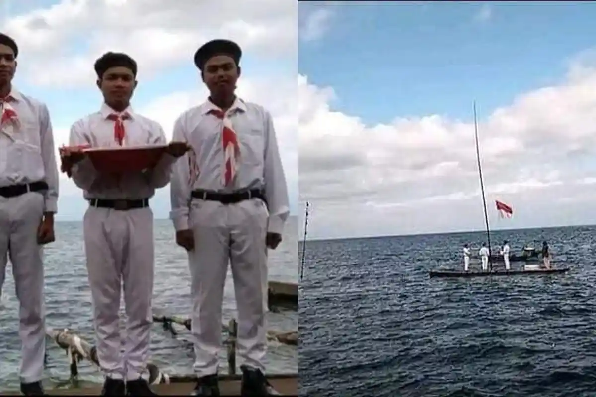 Antimainstream, Warga Desa Okulo Potil Bangkep Sulteng Kibarkan Bendera di Atas Laut