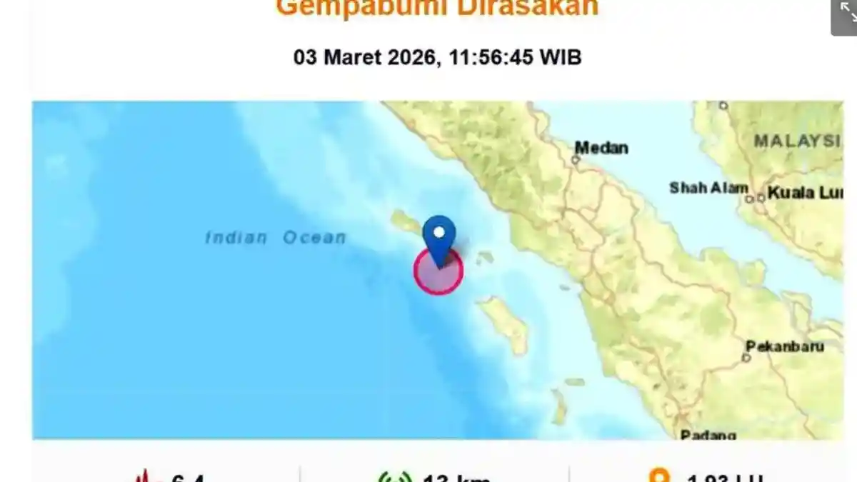 Sinabang Aceh Diguncang Gempa M 6,4 Siang Ini, BMKG Sebut Tidak Berpotensi Tsunami