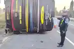 5 Penumpang Luka Berat dalam Kecelakaan Tunggal Bus di Tol Jombang-Mojokerto
