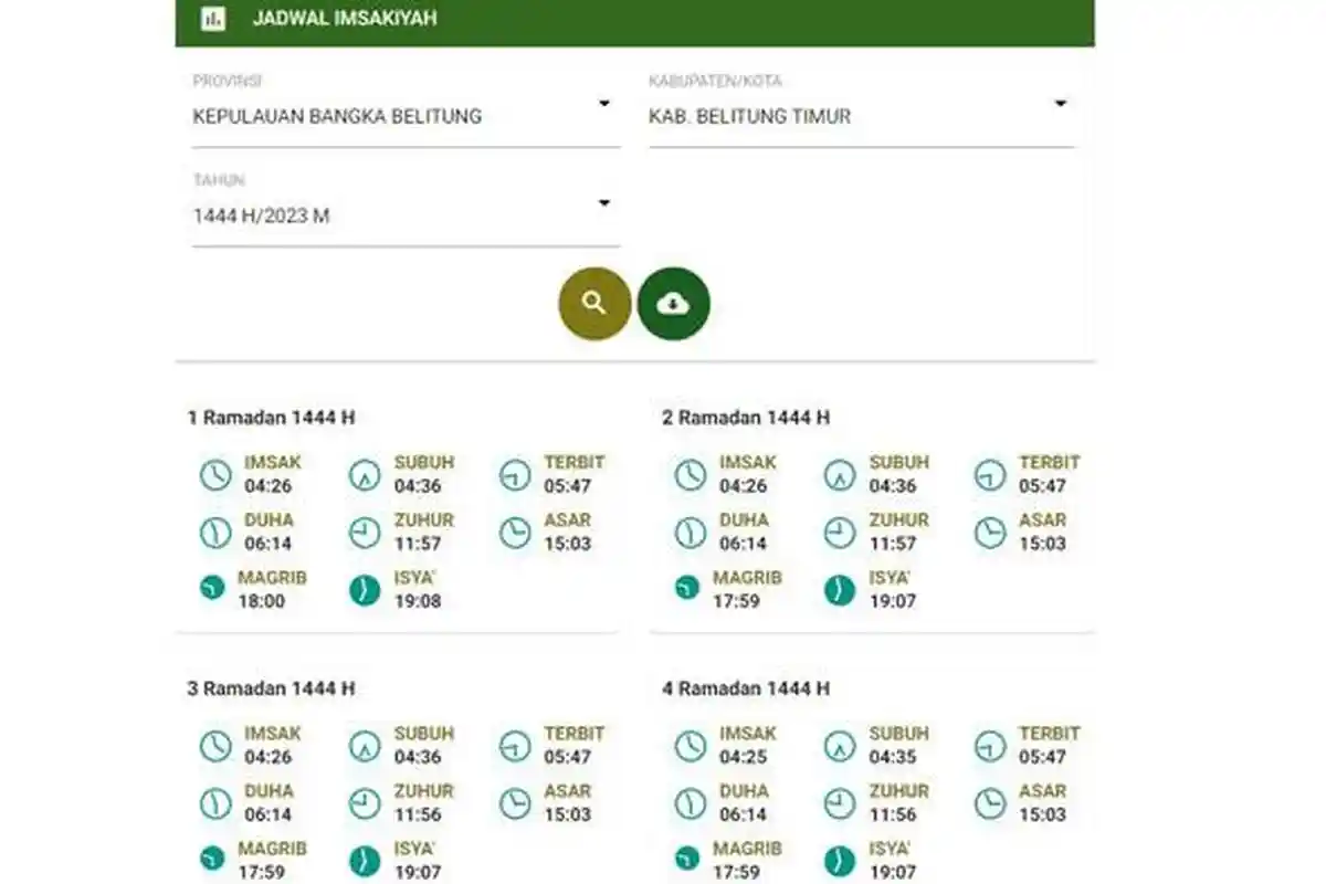 Jadwal Imsak dan Azan Subuh di Kabupaten Belitung Timur, 3 Ramadan 1444 H/ Sabtu 25 Maret 2023