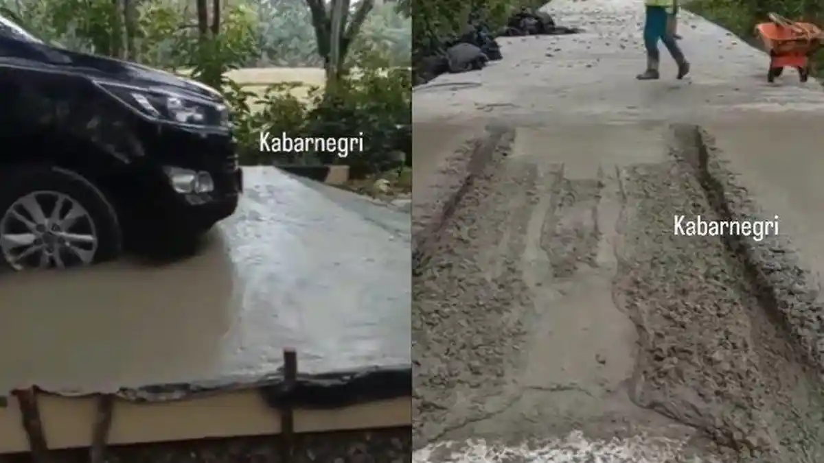 Viral Mobil Dinas Kadispora Ngeyel Lewati Jalan Dicor Masih Basah, Pekerja hanya Pasrah