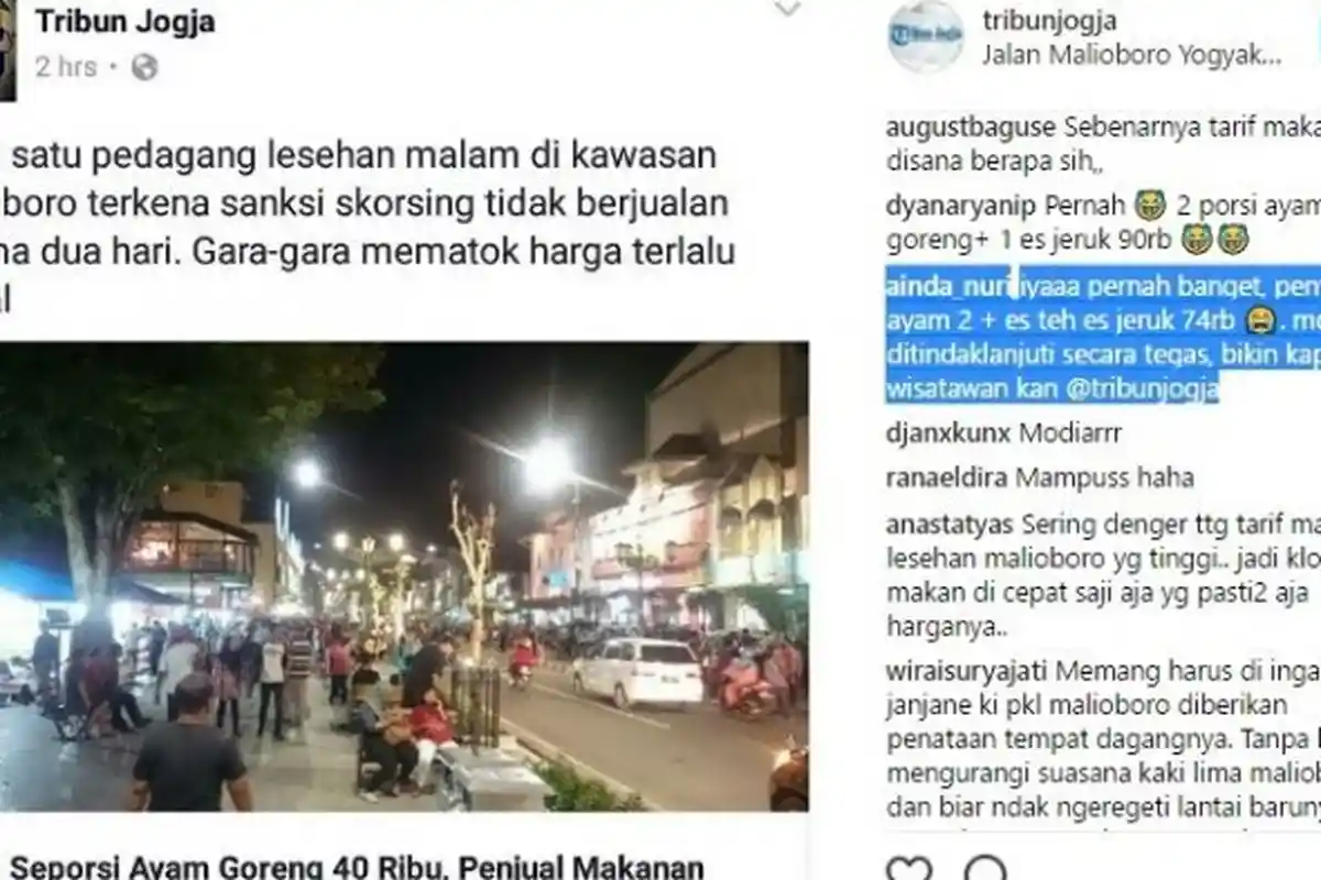 Komentar Pedas Warganet Soal Diskornya Pedagang Lesehan Malioboro Terapkan Harga Mencekik