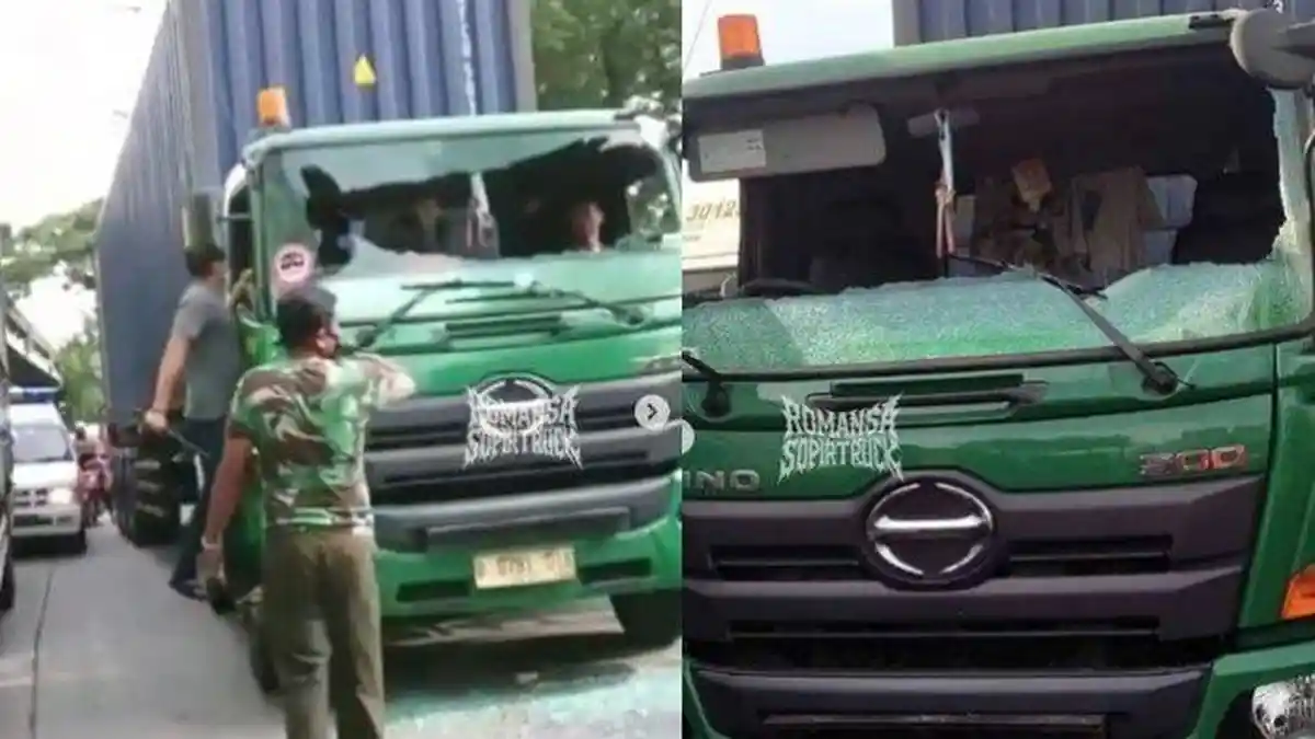 Viral Aksi Koboi Sopir Pajero Pecahkan Kaca Truk Kontainer, Diduga karena Bunyi Klakson