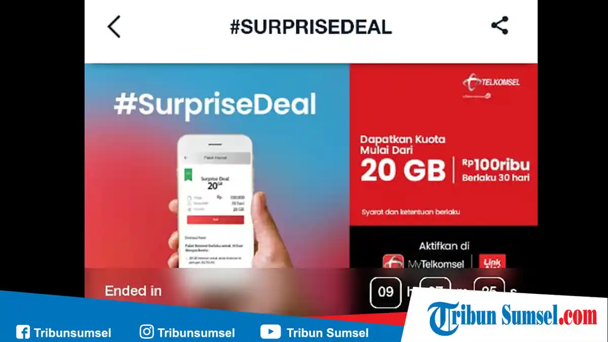 Promo Paket Internet Telkomsel Surprise Deal 20 GB Hanya Rp 100 Ribu ...