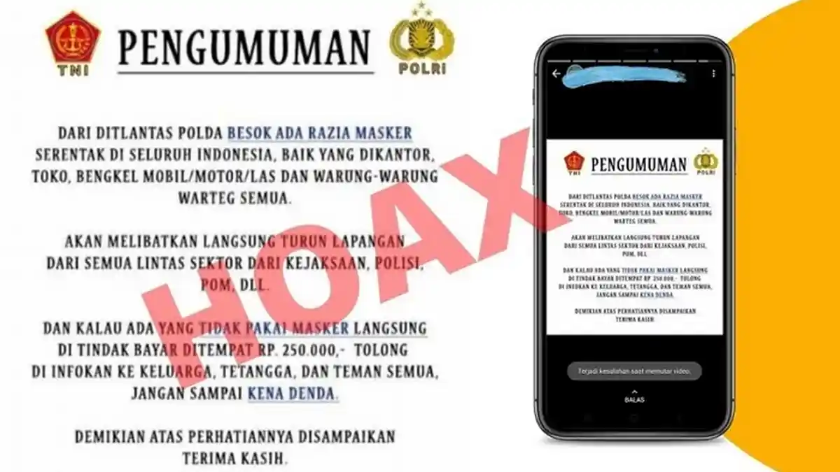Polisi Pastikan Info Pelanggar Masker Didenda Rp 250 Ribu Hoaks